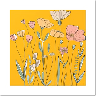 Hand drawn assortment of colorful wildflowers Posters and Art